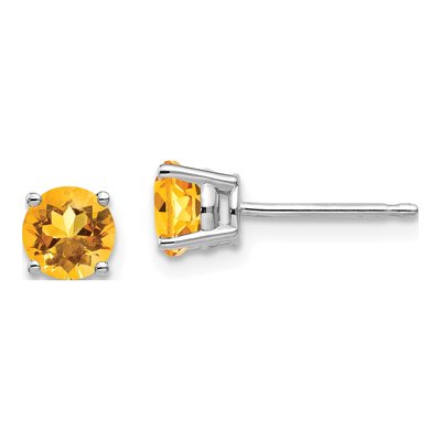 14K White Gold 5mm Citrine Round Stud Earrings