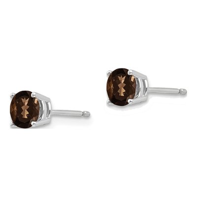 14K White Gold 5mm Round Smoky Quartz Checker-Cut Stud Earrings – view 2