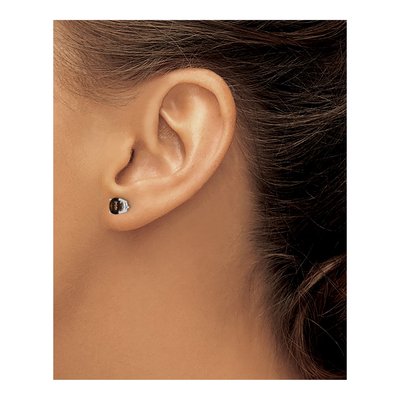 14K White Gold 5mm Round Smoky Quartz Checker-Cut Stud Earrings – view 3