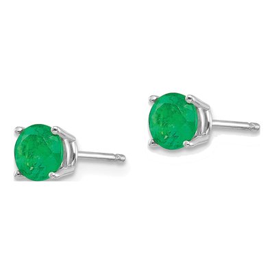 14K White Gold 5mm Emerald Round Stud Earrings – view 4