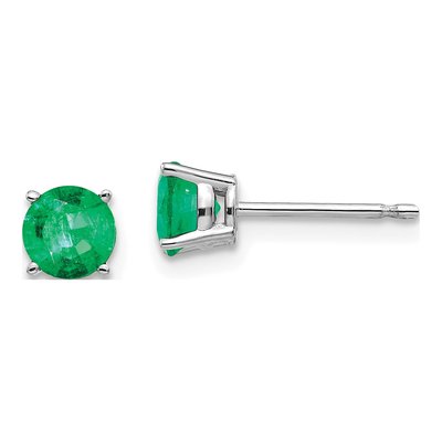 14K White Gold 5mm Emerald Round Stud Earrings