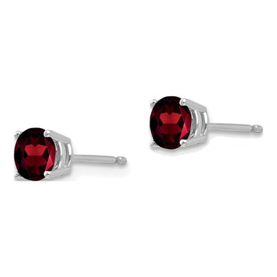 14K White Gold 5mm Garnet Round Stud Earrings – view 2