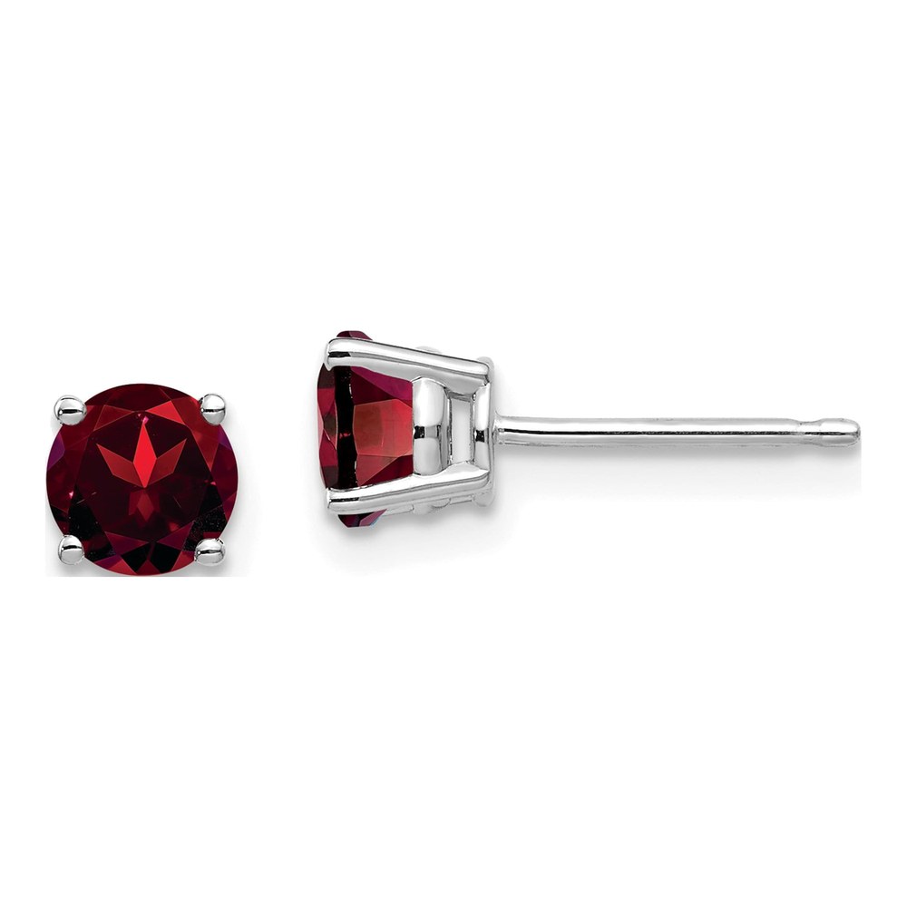 14K White Gold 5mm Garnet Round Stud Earrings