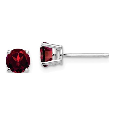 14K White Gold 5mm Garnet Round Stud Earrings