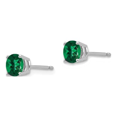 14K White Gold 5mm Lab-Created Helenite Round Mount St Helens Stud Earrings – view 3