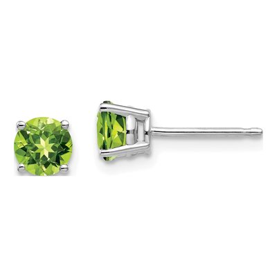 14K White Gold 5mm Peridot Round Stud Earrings