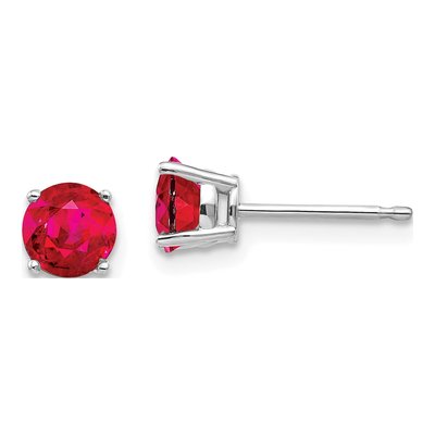 14K White Gold 5mm Ruby Round Stud Earrings