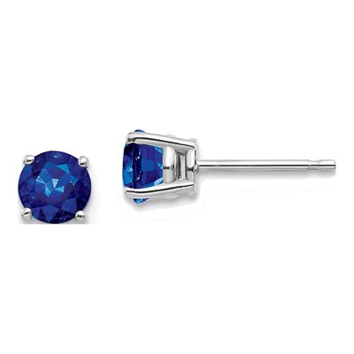 14K White Gold 5mm Sapphire Round Stud Earrings