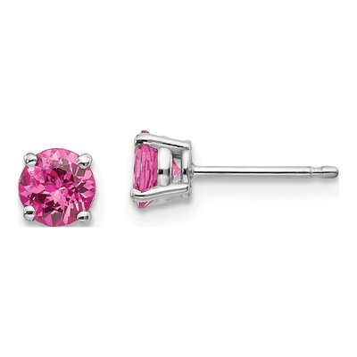 14K White Gold 5mm Round Pink Spinel Stud Earrings