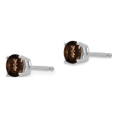 14K White Gold 5mm Smoky Quartz Round Stud Earrings – view 3