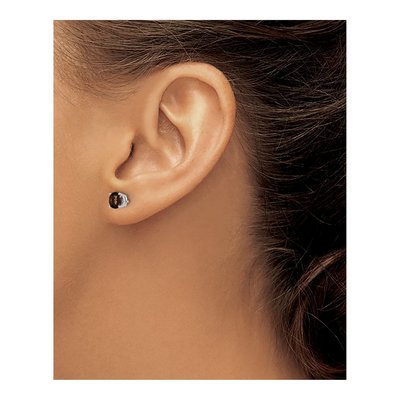 14K White Gold 5mm Smoky Quartz Round Stud Earrings – view 4