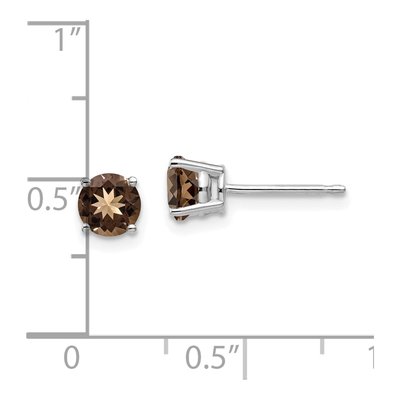 14K White Gold 5mm Smoky Quartz Round Stud Earrings – view 5