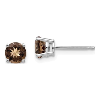 14K White Gold 5mm Smoky Quartz Round Stud Earrings