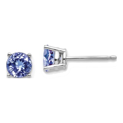 14K White Gold 5mm Tanzanite Round Stud Earrings