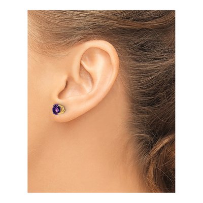 14K Yellow Gold 6mm Round Amethyst Stud Earrings – view 3