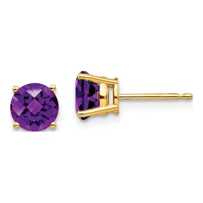 14K Yellow Gold 6mm Round Amethyst Stud Earrings