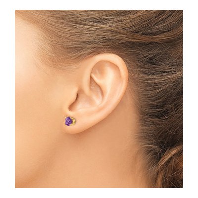 14K Yellow Gold 6mm Amethyst Round Stud Earrings – view 4