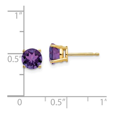 14K Yellow Gold 6mm Amethyst Round Stud Earrings – view 5