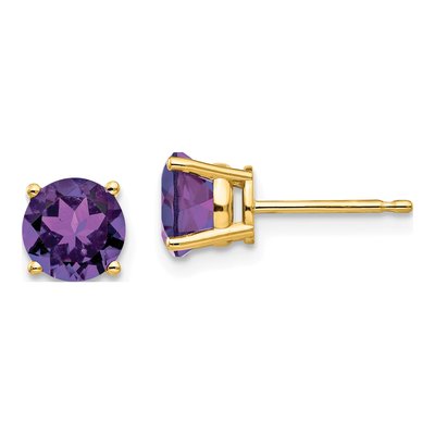 14K Yellow Gold 6mm Amethyst Round Stud Earrings