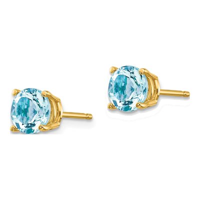 14K Yellow Gold 6mm Aquamarine Round Stud Earrings – view 3