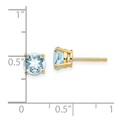 14K Yellow Gold 6mm Aquamarine Round Stud Earrings – view 5