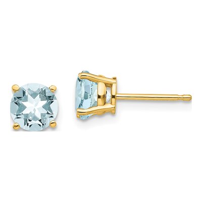 14K Yellow Gold 6mm Aquamarine Round Stud Earrings