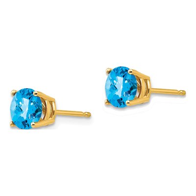 14K Yellow Gold 6mm Round Swiss Blue Topaz Checkerboard Stud Earrings – view 2