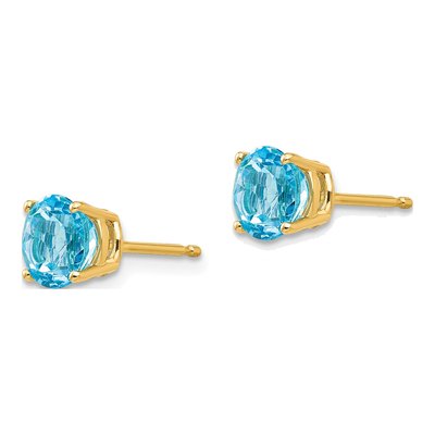 14K Yellow Gold 6mm Round Swiss Blue Topaz Stud Earrings – view 2