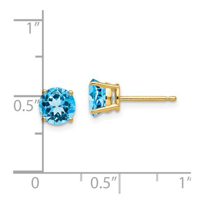 14K Yellow Gold 6mm Round Swiss Blue Topaz Stud Earrings – view 4