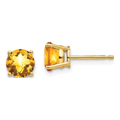 14K Yellow Gold 6mm Round Citrine Stud Earrings