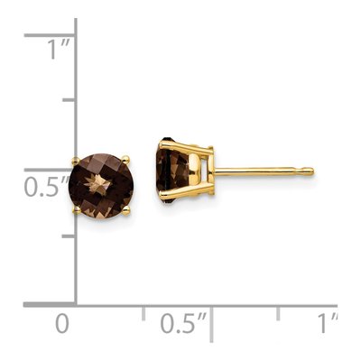 14K Yellow Gold 6mm Round Smoky Quartz Checker-Cut Stud Earrings – view 4