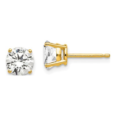 14K Yellow Gold 6mm CZ Round Stud Earrings