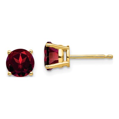 14K Yellow Gold 6mm Garnet Round Stud Earrings