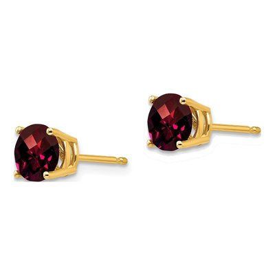 14K Yellow Gold 6mm Round Garnet Checkerboard Stud Earrings – view 2