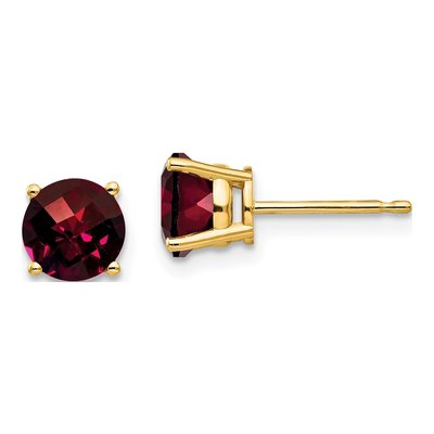 14K Yellow Gold 6mm Round Garnet Checkerboard Stud Earrings