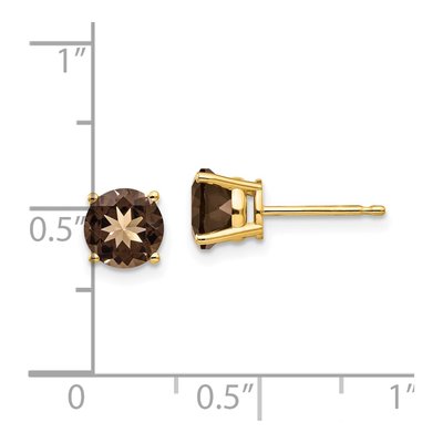 14K Yellow Gold 6mm Smoky Quartz Round Stud Earrings – view 5