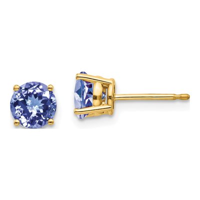 14K Yellow Gold 6mm Tanzanite Round Stud Earrings