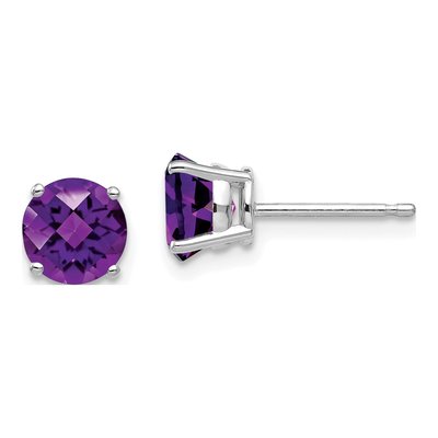 14K White Gold 6mm Round Amethyst Stud Earrings