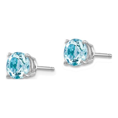 14K White Gold 6mm Round Aquamarine Stud Earrings – view 3