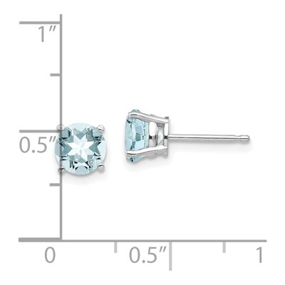 14K White Gold 6mm Round Aquamarine Stud Earrings – view 5
