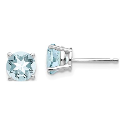 14K White Gold 6mm Round Aquamarine Stud Earrings