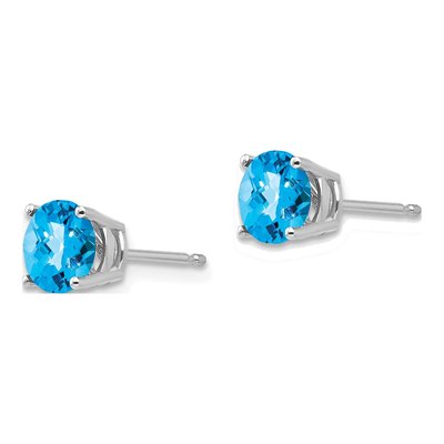 14K White Gold 6mm Round Swiss Blue Topaz Checkerboard Stud Earrings – view 2
