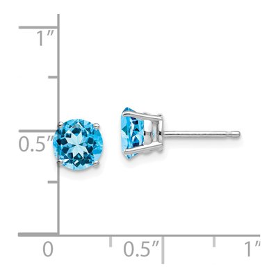 14K White Gold 6mm Round Swiss Blue Topaz Stud Earrings – view 5