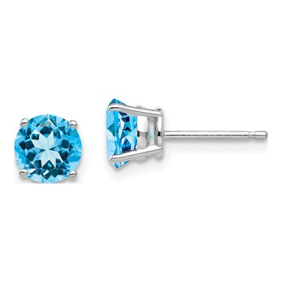 14K White Gold 6mm Round Swiss Blue Topaz Stud Earrings