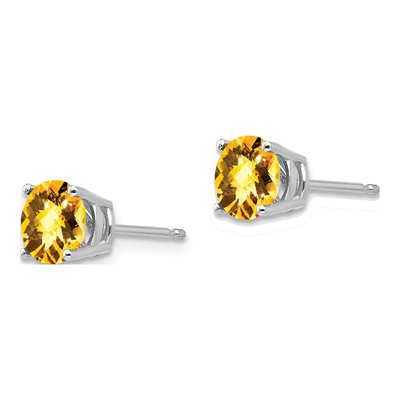 14K White Gold 6mm Citrine Round Checkerboard Stud Earrings – view 2