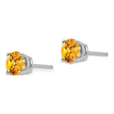 14K White Gold 6mm Citrine Round Stud Earrings – view 2