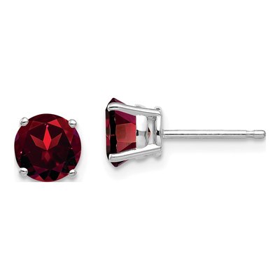 14K White Gold 6mm Garnet Round Stud Earrings