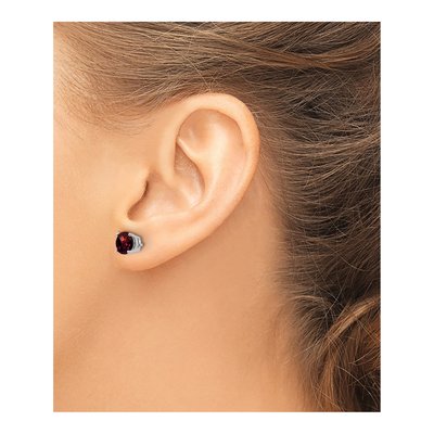 14K White Gold 6mm Garnet Round Checker-Cut Stud Earrings – view 3