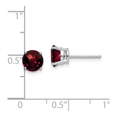14K White Gold 6mm Garnet Round Checker-Cut Stud Earrings – view 4
