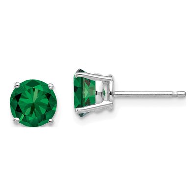 14K White Gold 6mm Lab-Created Helenite Round Stud Earrings
